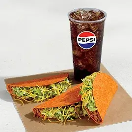 A 3 Doritos® Locos Tacos Combo featuring three tacos with Doritos® shells, nacho chips, and a drink.