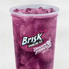 A cold cup of Brisk® Dragon Paradise™ Sparkling Iced Tea, with the unique taste of dragon fruit in a fizzy iced tea.