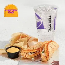 The Cheesy Street Chalupas Combo features two chalupas, nacho fries, and a medium fountain drink.