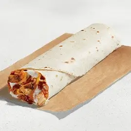 A Chicken Enchilada Burrito filled with shredded chicken, rice, and enchilada sauce, topped with melted cheese in a tortilla.