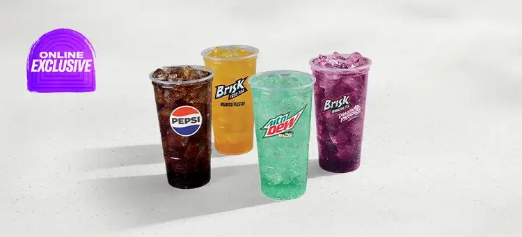 A Drinks Party Pack featuring a variety of soft drinks in large cups with ice.
