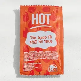 A Taco Bell Hot Sauce packet, delivering a bold and fiery kick to enhance any meal.