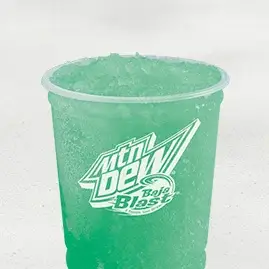 A MTN DEW® Baja Blast® Freeze, a frosty, vibrant green drink with a tropical lime flavor.