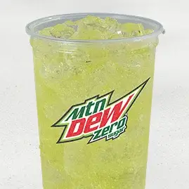 A chilled can of MTN DEW® Zero, offering the same exhilarating citrus flavor of the original, but with zero sugar, providing a refreshing and guilt-free boost of energy.