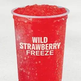 A Wild Strawberry Freeze, a frosty, bright pink drink with a sweet strawberry flavor.